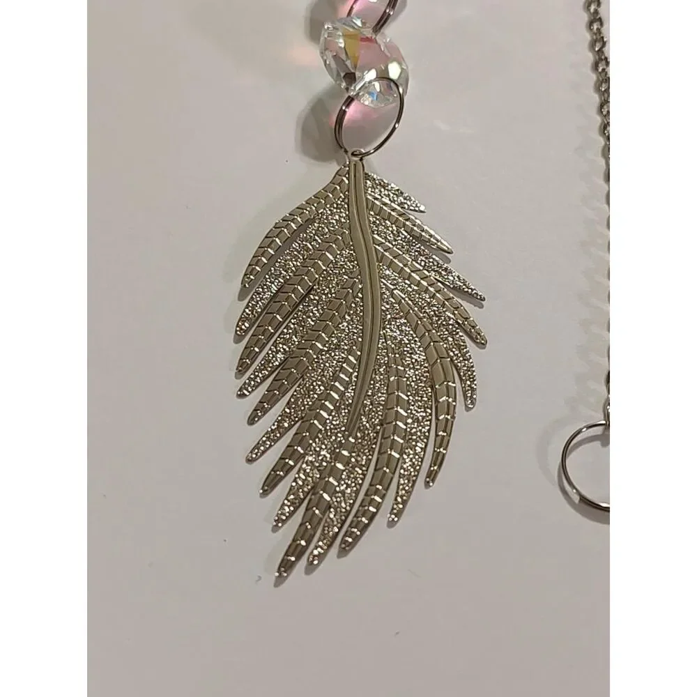 Iridescent Glass Butterfly Silver Leaf Chain Hanging Suncatcher Ornament 17
